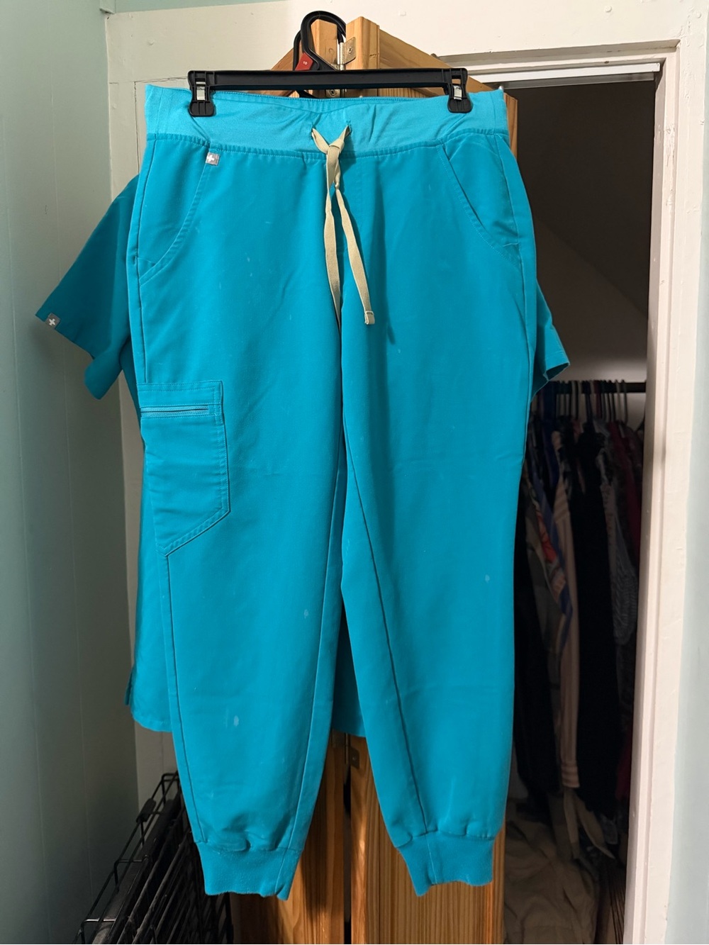 Figs Teal Scrubs Set Size Small Top/Size Small Petite Bottoms